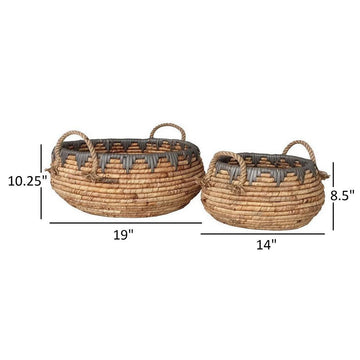 5-Piece Round, Foldable Brown Bamboo Laundry Basket and Tray Set, White, by Casagear Home
