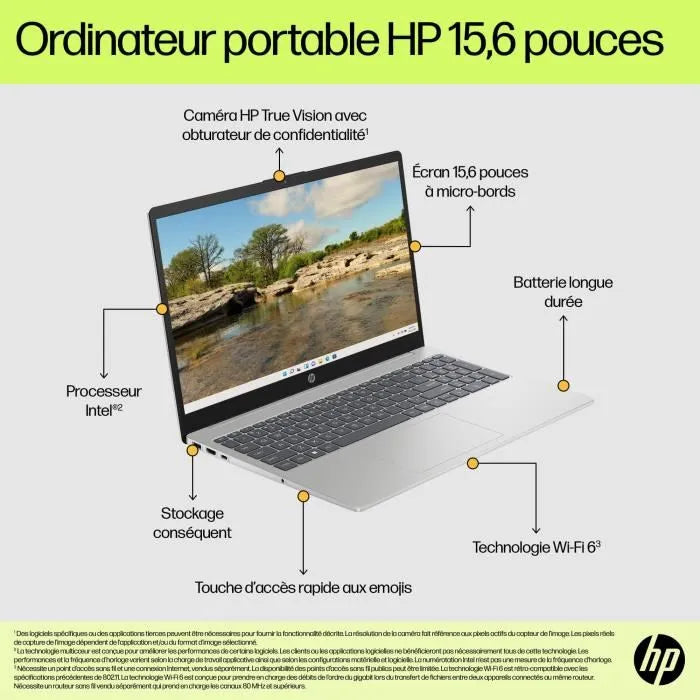PC Portable HP 15-fd0184nf - Windows 11 - 15,6" FHD IPS - Core 5 120U - RAM 24Go - Stockage 512Go SSD - AZERTY