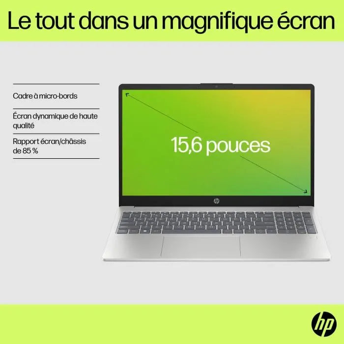 PC Portable HP 15-fd0184nf - Windows 11 - 15,6" FHD IPS - Core 5 120U - RAM 24Go - Stockage 512Go SSD - AZERTY