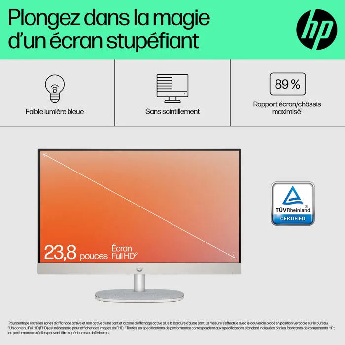 PC Tout-en-un HP 24-cr0089nf - Windows 11 - 23,8" FHD IPS - Ryzen 7 7730U - RAM 16Go - 512Go SSD - Clavier et souris sans fil