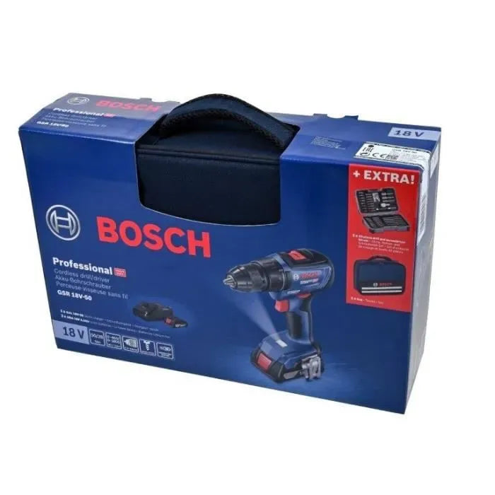 Perceuse-visseuse Bosch Professional GSR 18V-50 + 2 batteries 2,0Ah + chargeur GAL 18V-20 + 43 acc