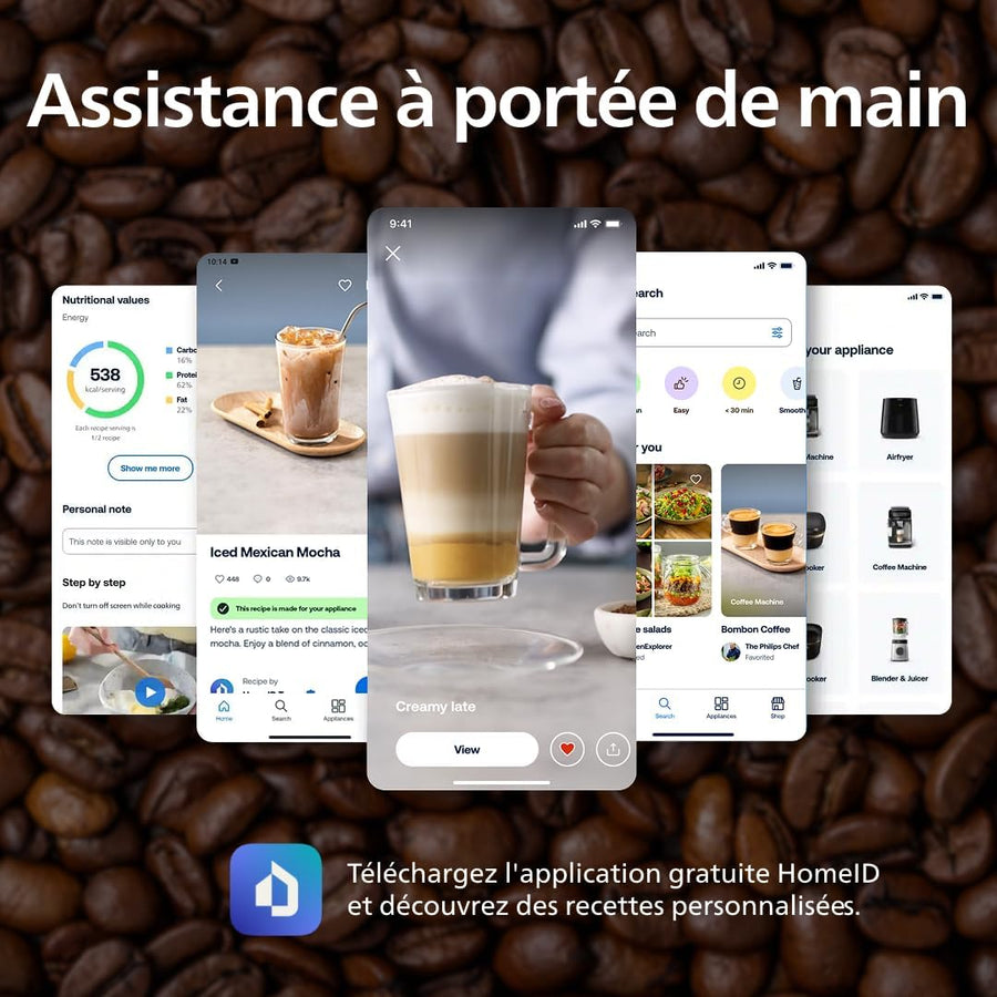 PHILIPS machine à café grain boissons Expresso broyeur avec écran tactile Broyeur 100% céramique App HomeID