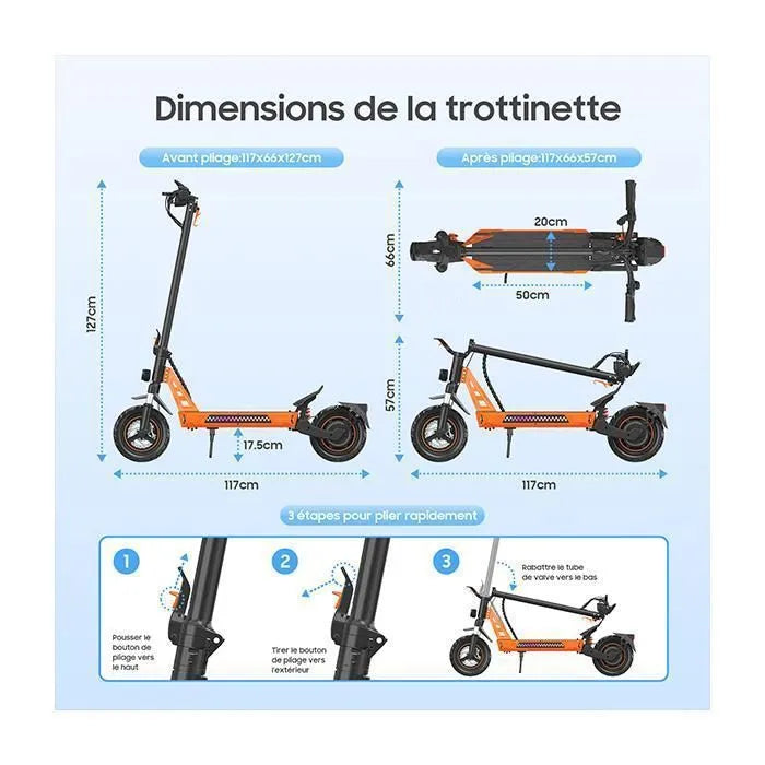 Trottinette Electrique TUNO NT3 1000W Avec APP Vitesse Max. 45km/h Autonomie 35-45km 48V13Ah Pneus 10 Pouces 4 Modes Pliable